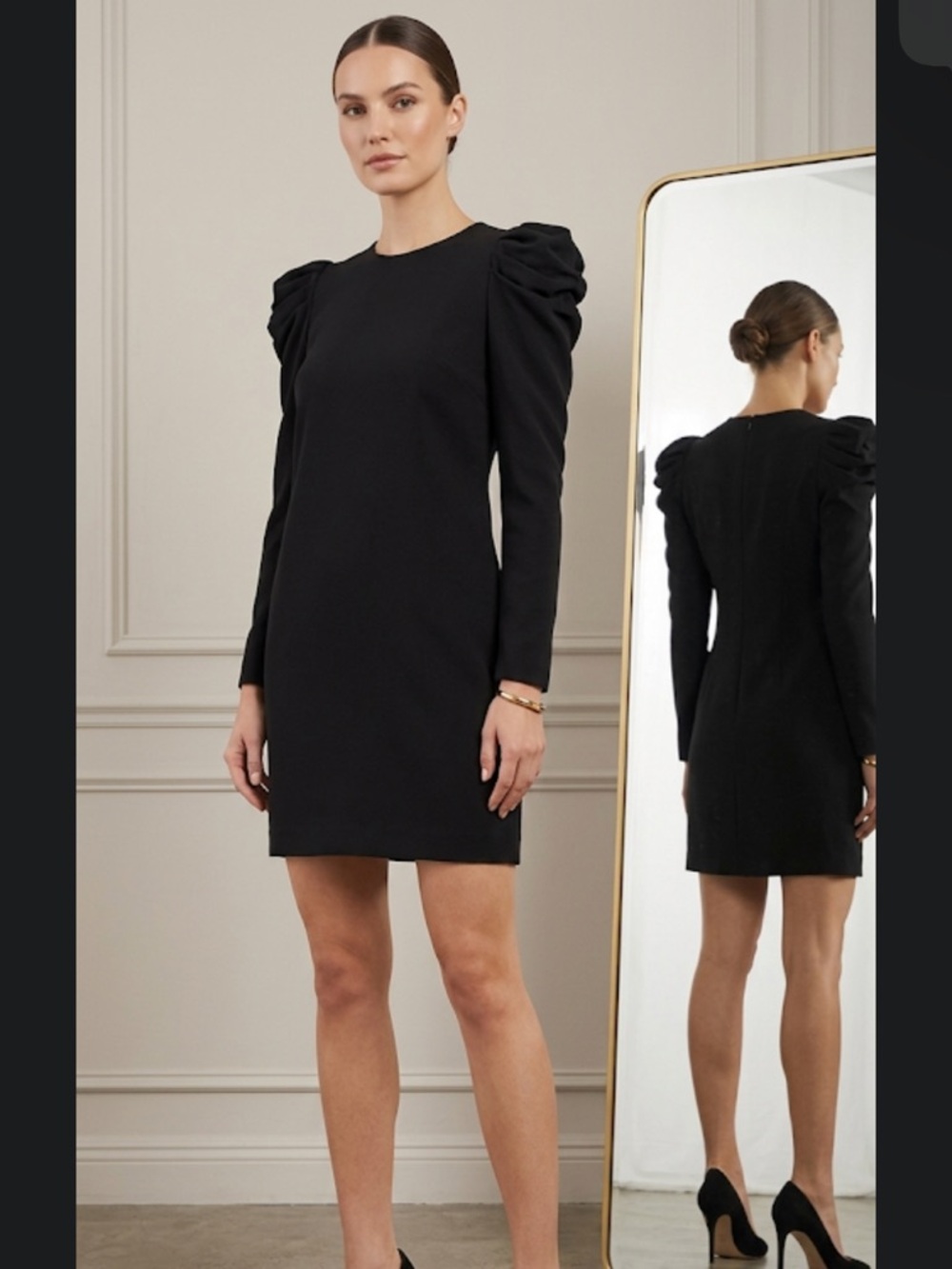 NWT A.L.C. Black Puff-Sleeve Mini Dress 16” PTP